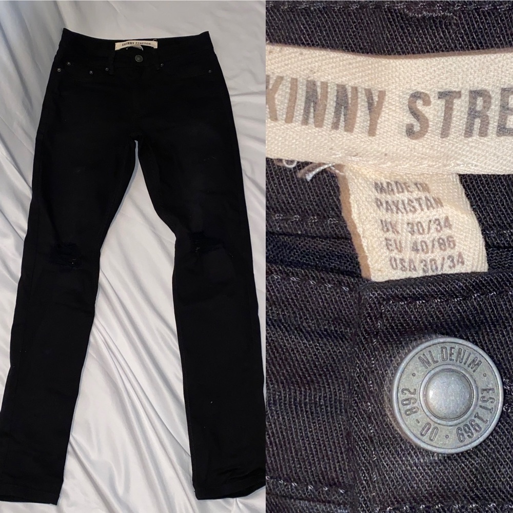 ASOS Men’s Skinny Jean knee Rip all Black Sz:30X34